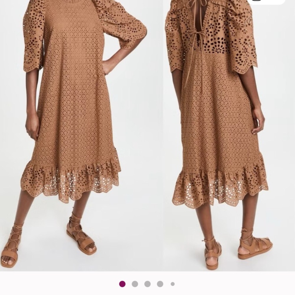 Munthe Cogga Organic Cotton Eyelit Dress in Camel Brown